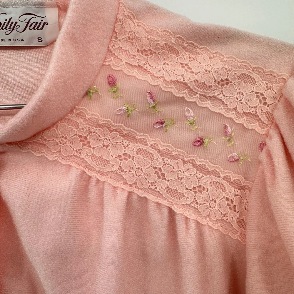 Vintage 80s Pajama Cardigan Vanity Fair Pink Polyester Loungewear Made in USA